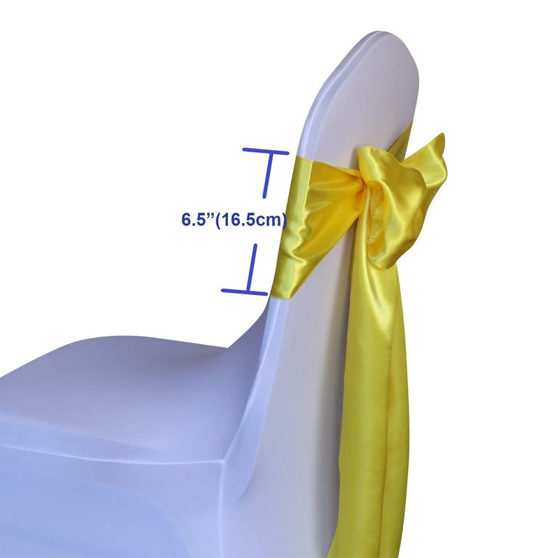 WELMATCH Yellow Satin Chair Sashes Ties 12 pcs Wedding Banquet Party Event Decoration Chair Bows (Yellow, 12) - Image 2